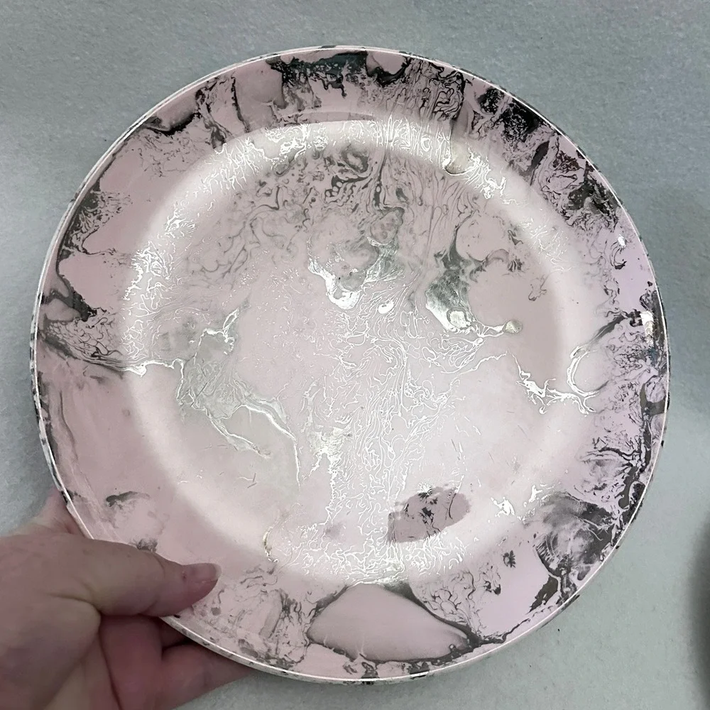 Sascha Brastoff Surf Ballet Pink Platinum Set of 3 Dinner Plates 10.5